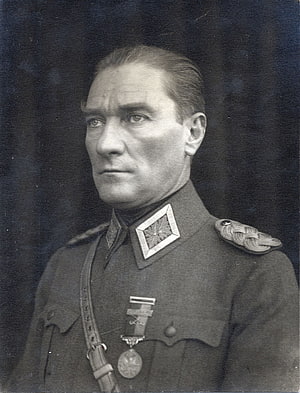 Mustafa Kemal Atatürk in Military Uniform with Medals and Collar Insignia HD phone wallpaper