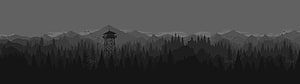 Firewatch Grayscale Panorama with Watchtower and Mountain Range HD wallpaper