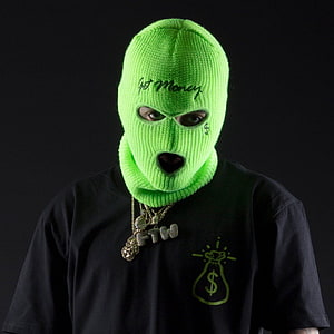 Neon Green Knitted Ski Mask with Get Money Text and Diamond Chain HD phone wallpaper