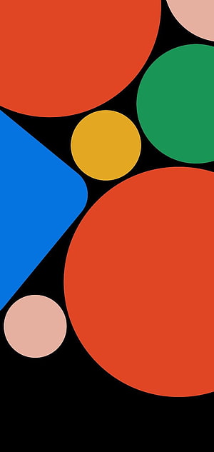 Vibrant geometric abstract art with bold circles and shapes on a black background HD phone wallpaper