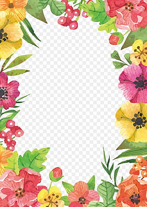 Watercolor Floral Border Frame with Vibrant Pink, Yellow, and Orange Blooms on Transparent Background HD phone wallpaper
