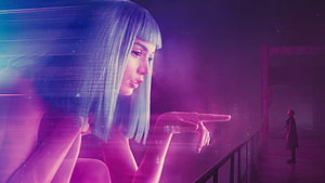 Blade Runner 2049 Joi and K in Neon Purple Holographic Scene HD wallpaper