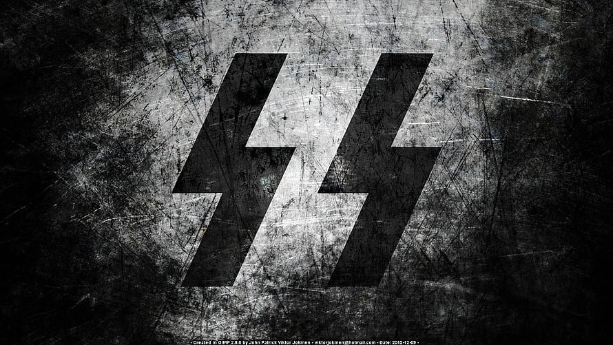 Grungy Black and White SS Emblem on Distressed Metal Texture HD wallpaper