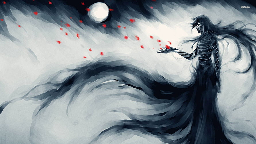 Bleach Urahara Kisuke Hollow Form Digital Art with Red Petals and Full Moon HD wallpaper
