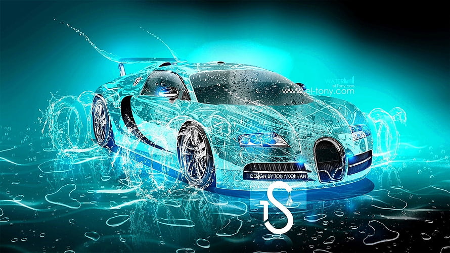 Bugatti Veyron Water Splash Digital Art Wallpaper HD wallpaper