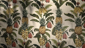 Vintage Tropical Fruit Pattern with Pineapples Bananas and Peaches on Linen Fabric HD wallpaper
