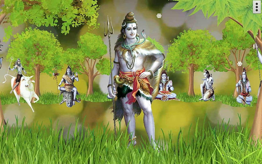 Lord Shiva with Trishul and Serpent in a Lush Green Forest with Multiple Forms HD wallpaper