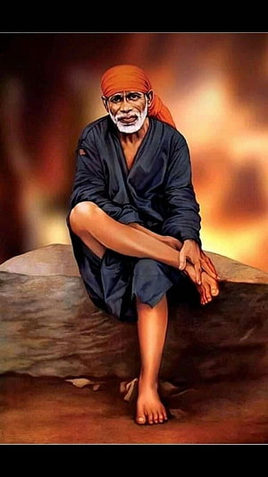 Sai Baba Portrait Painting in Traditional Attire HD phone wallpaper