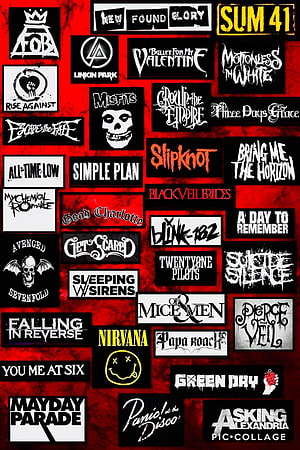 Rock and Metal Band Logo Collection on Red Background HD phone wallpaper