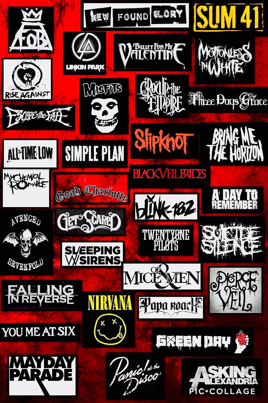 Rock and Metal Band Logo Collection on Red Background HD phone wallpaper