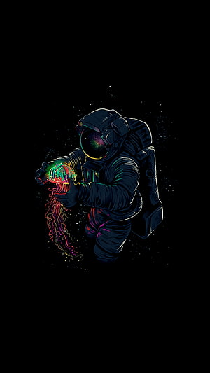 Astronaut Holding Glowing Nebula Sphere in Deep Space Digital Illustration HD phone wallpaper
