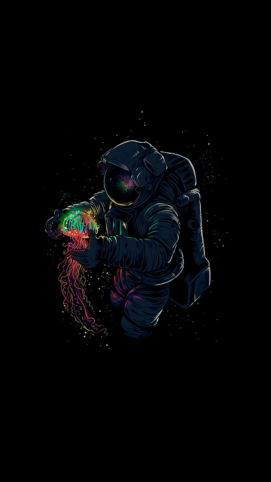 Astronaut Holding Glowing Nebula Sphere in Deep Space Digital Illustration HD phone wallpaper