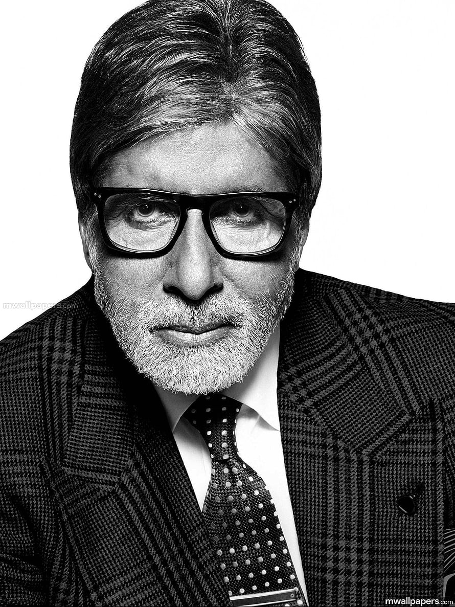 Amitabh Bachchan Black and White Portrait in Suit and Glasses HD phone wallpaper