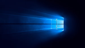 Windows 10 Default Dark Blue Wallpaper with Glowing Light Rays and Perspective Window HD wallpaper