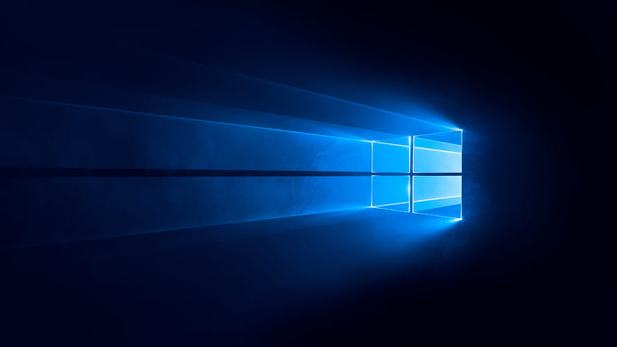 Windows 10 Default Dark Blue Wallpaper with Glowing Light Rays and Perspective Window HD wallpaper