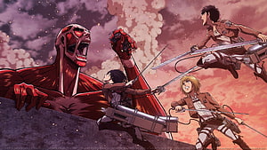 Attack on Titan Anime Scene Featuring Survey Corps and Armored Titan in Combat HD wallpaper