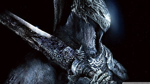 Dark Souls Knight in Ornate Armor Holding a Massive Greatsword Against a Dark Background HD wallpaper
