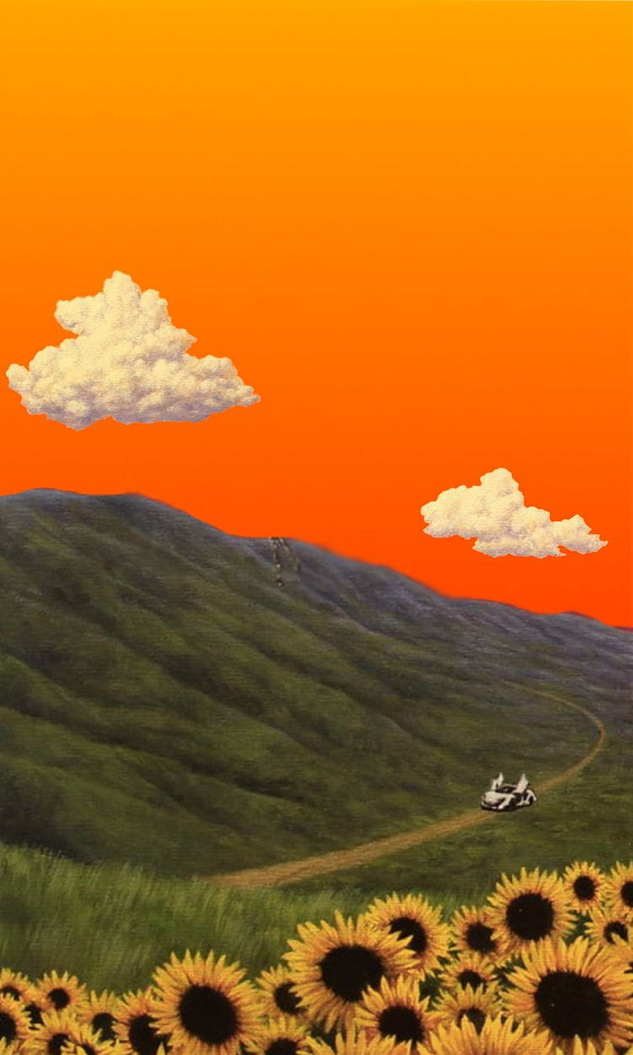 Tyler the Creator Phone Wallpaper Featuring Sunflower Field and Orange Sky HD phone wallpaper