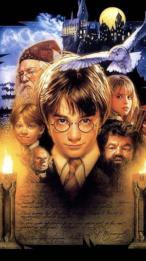 Harry Potter and the Sorcerer's Stone: Hogwarts Castle, Owl, and Characters in Painterly Fantasy Art HD phone wallpaper