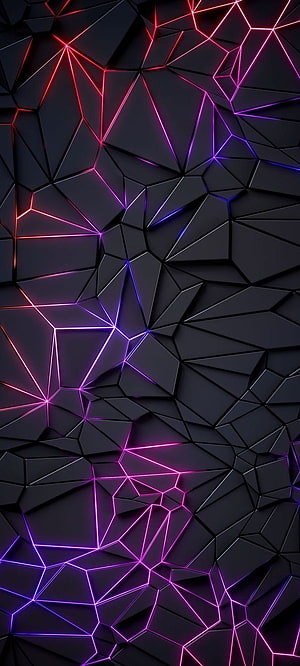 Dark Geometric Low Poly Pattern with Neon Pink and Purple Glowing Lines HD phone wallpaper
