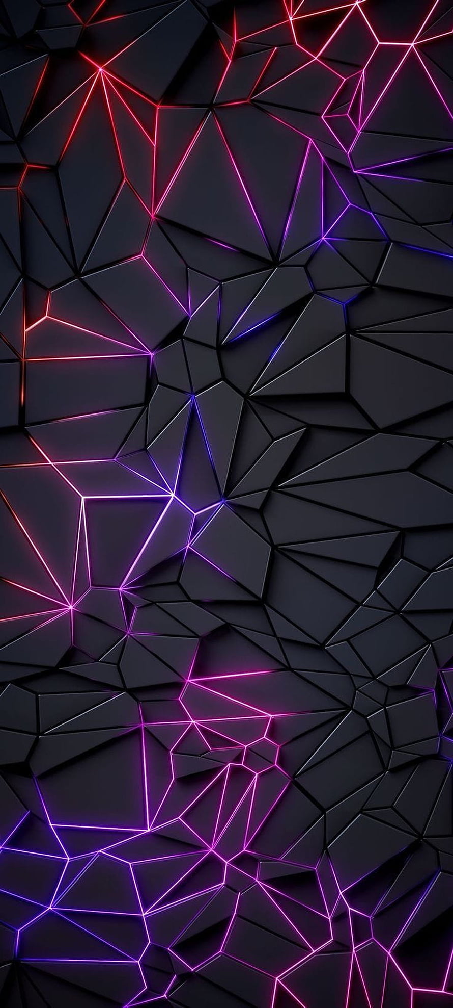 Dark Geometric Low Poly Pattern with Neon Pink and Purple Glowing Lines HD phone wallpaper