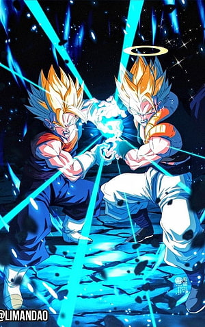Gogeta and Vegito Super Saiyan Fist Clash in Dragon Ball Fusion Battle HD phone wallpaper
