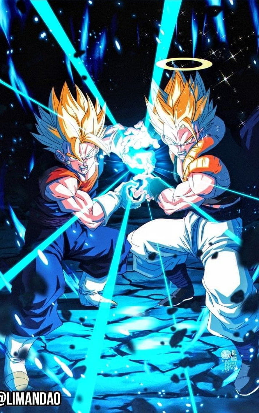 Gogeta and Vegito Super Saiyan Fist Clash in Dragon Ball Fusion Battle HD phone wallpaper