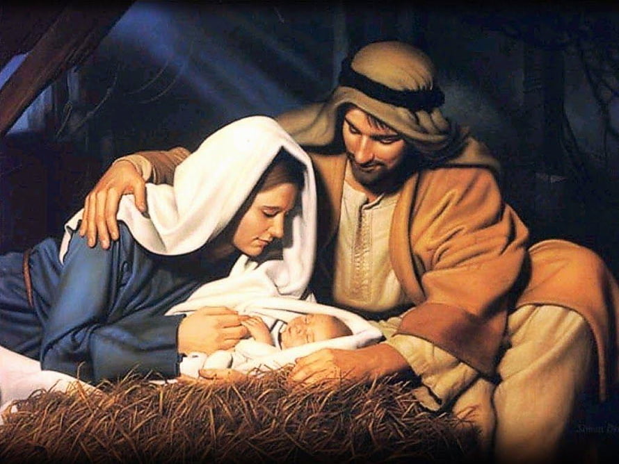 The Holy Family of Jesus, Mary, and Joseph in a Nativity Scene HD wallpaper