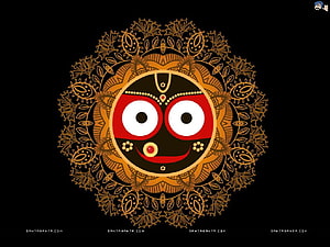 Jagannath deity face with ornate golden mandala pattern on black background HD wallpaper