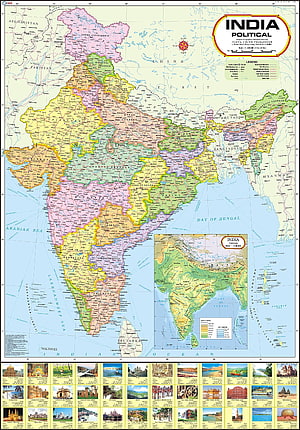 Detailed Political Map of India with State Boundaries and Landmark Photos HD phone wallpaper