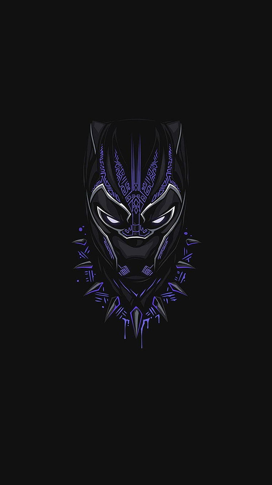 Black Panther Minimalist Mask with Purple Neon Tribal Patterns on Black Background HD phone wallpaper
