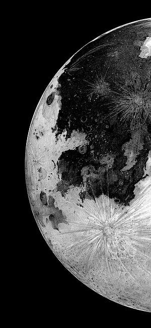 Close-up of the Moon's cratered surface with prominent ray systems against a black background HD phone wallpaper