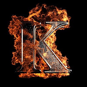 Flaming Letter K with Metallic Texture on Black Background HD phone wallpaper