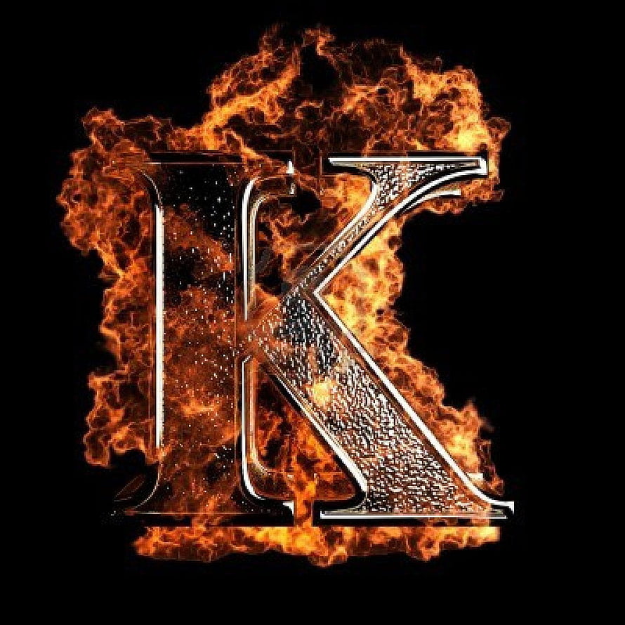 Flaming Letter K with Metallic Texture on Black Background HD phone wallpaper