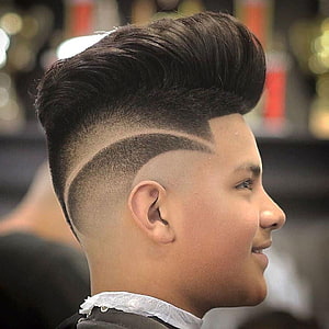 Modern Boys Pompadour Fade Haircut With Sharp Design Lines HD phone wallpaper