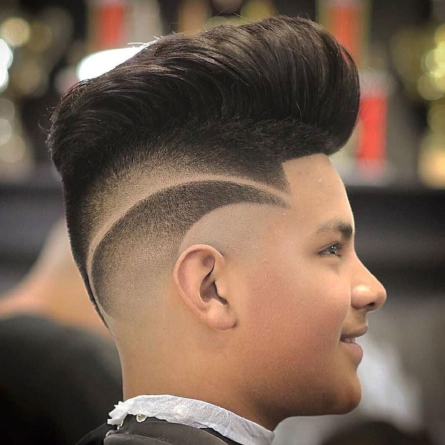 Modern Boys Pompadour Fade Haircut With Sharp Design Lines HD phone wallpaper