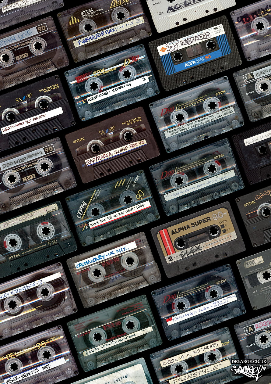 Retro Collection of Vintage Audio Cassettes with Handwritten Hip Hop Mixtape Labels HD phone wallpaper