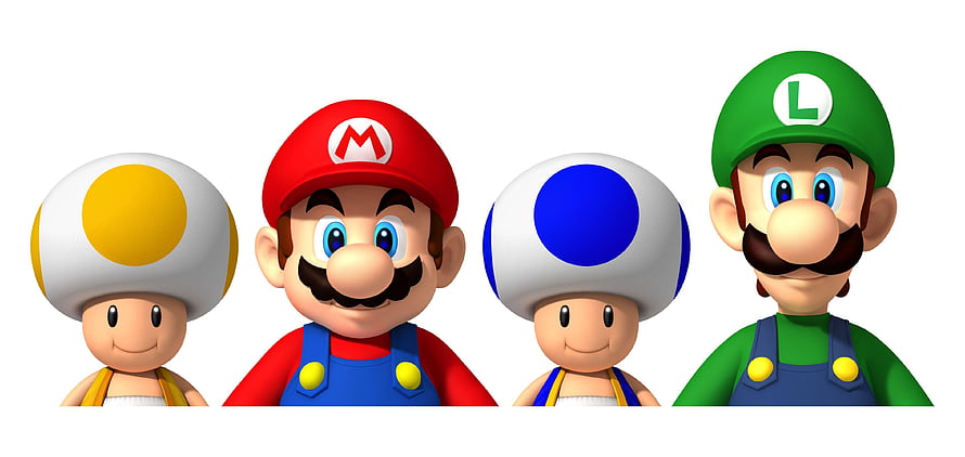 Mario, Luigi, and Toad Characters from Super Mario Bros in 3D Render Style HD wallpaper