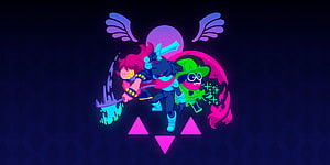 Deltarune Characters Neon Illustration with Wings and Geometric Shapes HD wallpaper