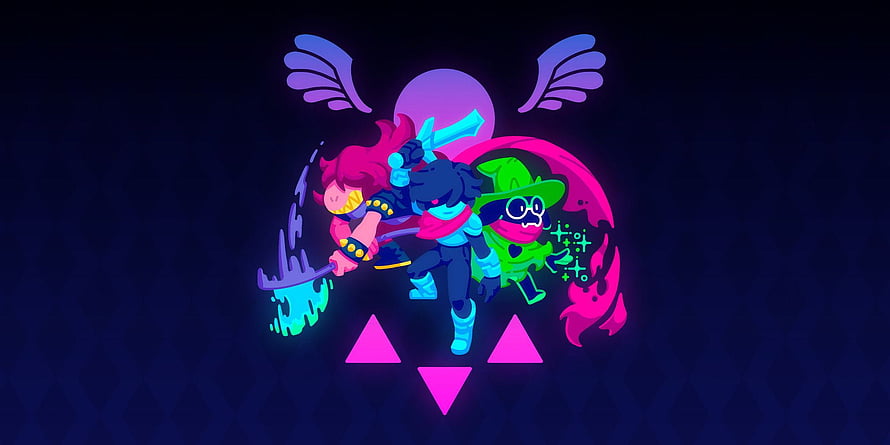 Deltarune Characters Neon Illustration with Wings and Geometric Shapes HD wallpaper