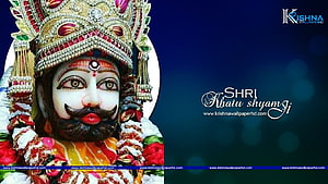 Khatu Shyam Ji Devotional Portrait with Ornate Crown and Floral Garland HD wallpaper