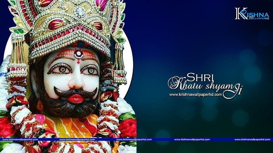 Khatu Shyam Ji Devotional Portrait with Ornate Crown and Floral Garland HD wallpaper