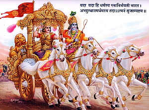 Krishna and Arjuna on the Chariot in the Mahabharata Epic HD wallpaper