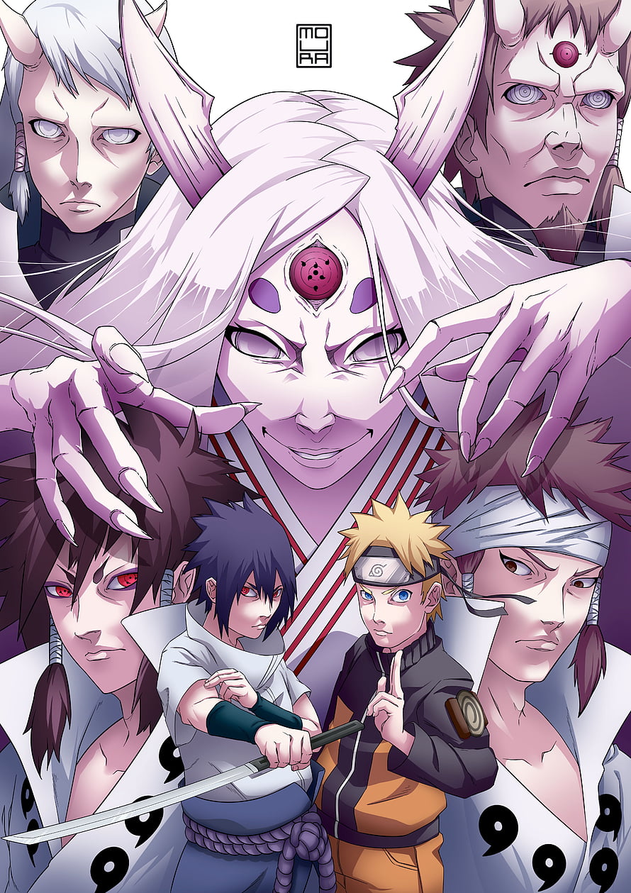 Naruto Otsutsuki Clan Character Lineup with Kaguya Otsutsuki HD phone wallpaper