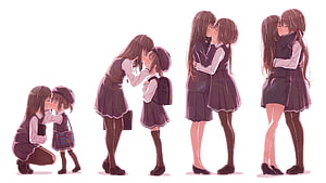 Yuri Anime Illustration: Schoolgirls Sharing Intimate Kissing Moments HD wallpaper