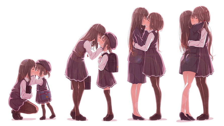 Yuri Anime Illustration: Schoolgirls Sharing Intimate Kissing Moments HD wallpaper