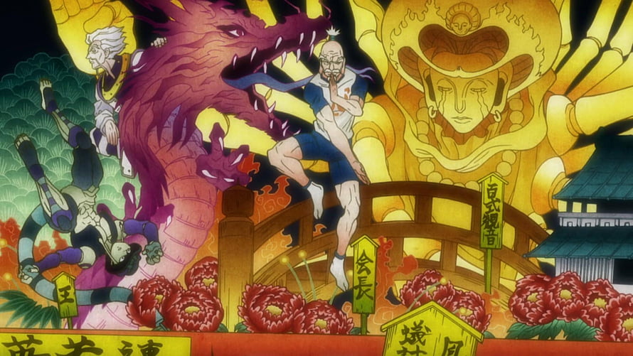 Hunter x Hunter Characters Zeno Netero and Meruem in Vibrant Japanese Festival Scene HD wallpaper