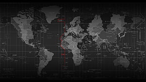 Dark World Time Zone Map With Red Meridian Line And Country Borders HD wallpaper