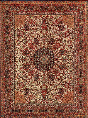 Traditional Persian Carpet with Intricate Medallion and Floral Border Design HD phone wallpaper