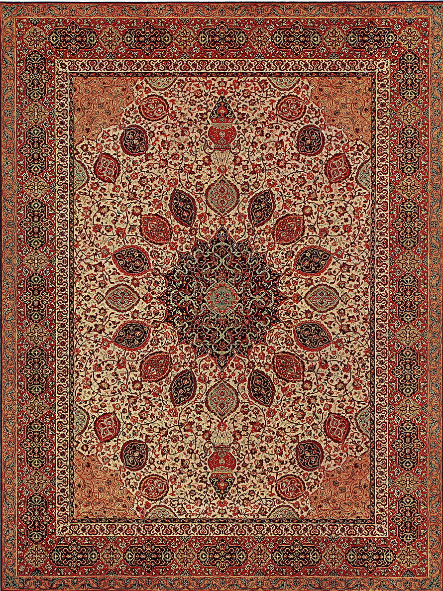 Traditional Persian Carpet with Intricate Medallion and Floral Border Design HD phone wallpaper